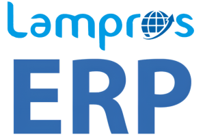 Lampros ERP logo by Brilliant Technologies featuring a globe-themed design.
