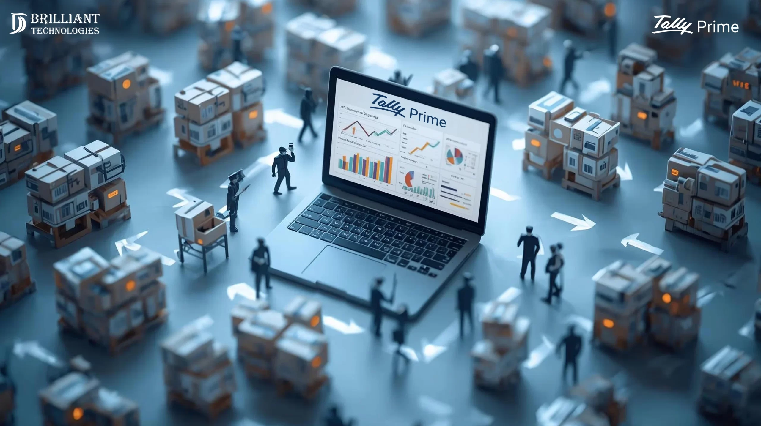 TallyPrime inventory and supply chain automation dashboard by Brilliant Technologies showing streamlined warehouse operations.