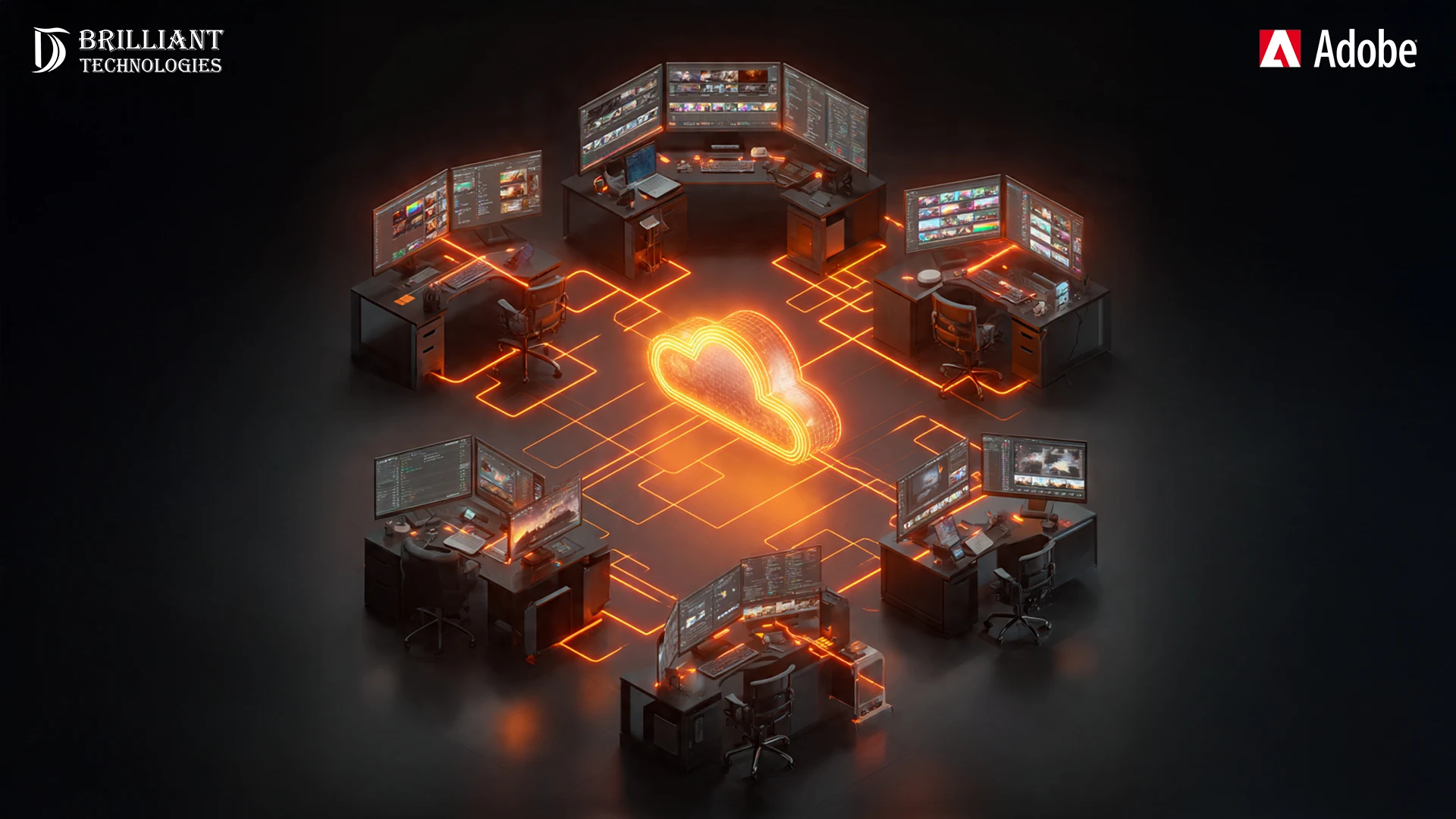Brilliant Technologies Adobe cloud-connected creative workstations linked through a digital network