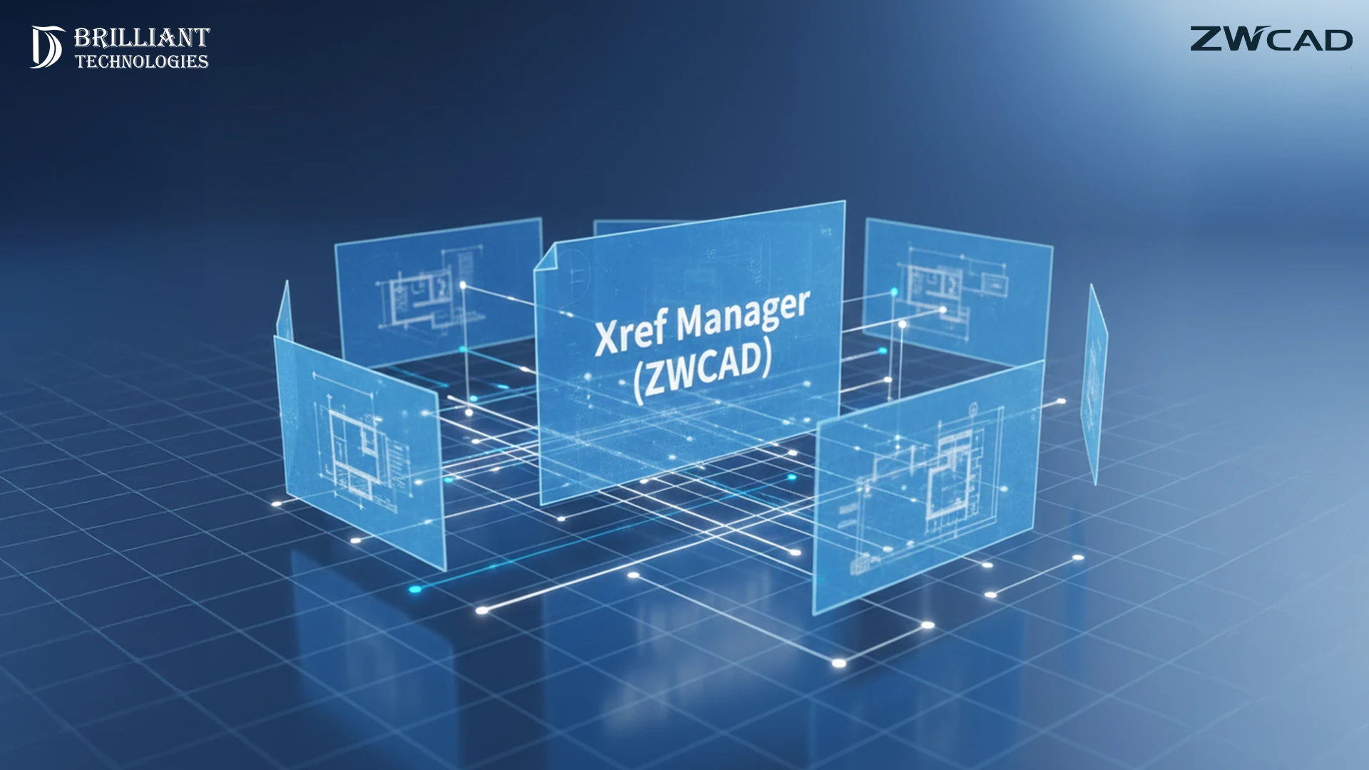 Brilliant Technologies ZWCAD Xref Manager visualization with connected architectural drawings