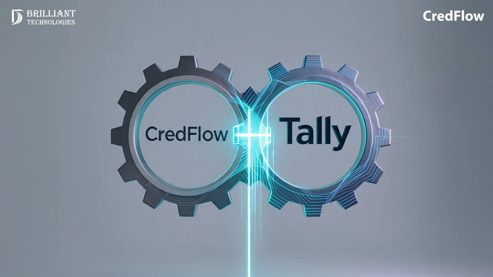 Brilliant Technologies visual showing CredFlow and Tally integration with interconnected gears
