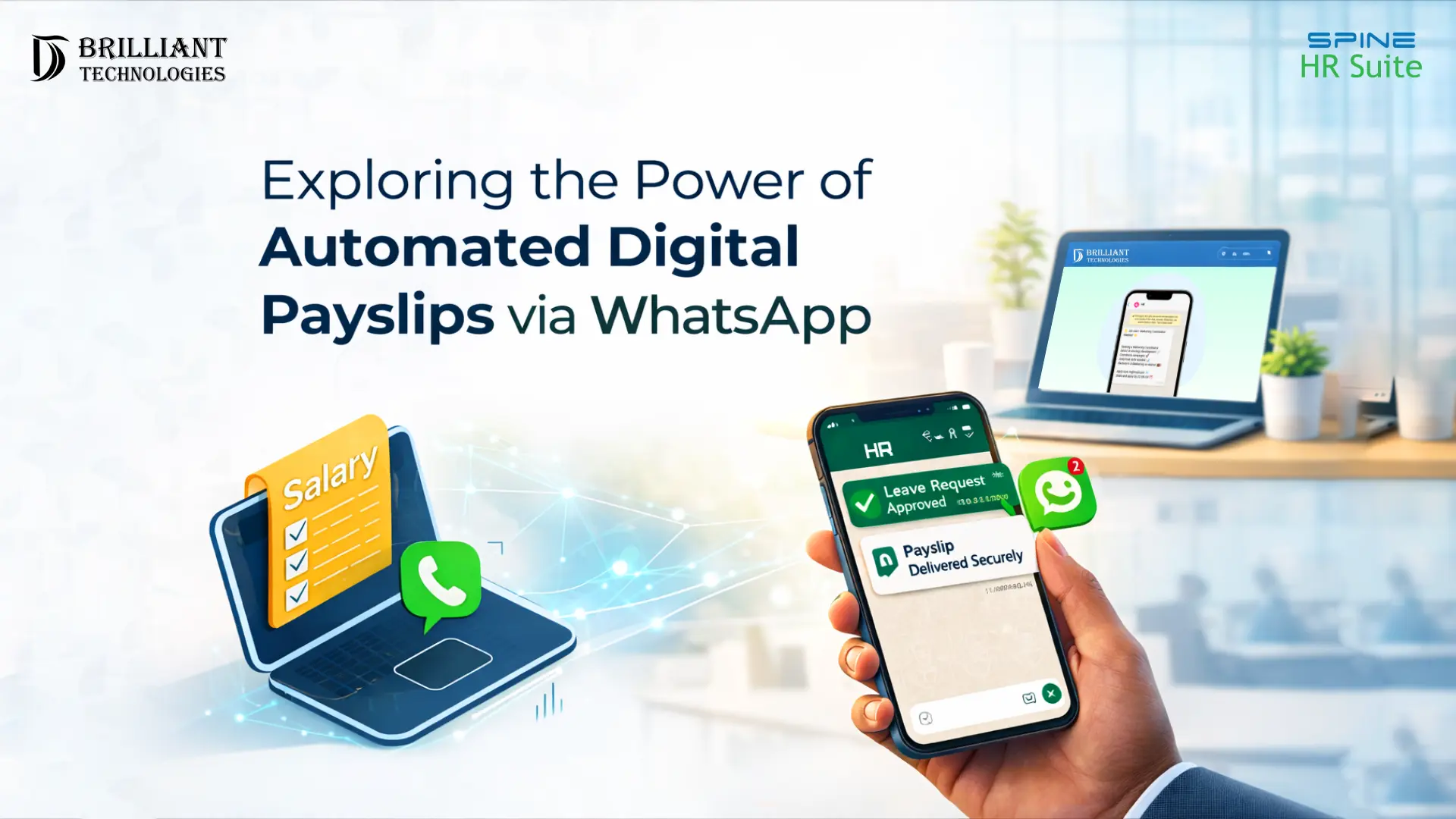 Brilliant Technologies HRMS with Tally integration enabling automated WhatsApp payslips and leave approvals for businesses in Hyderabad
