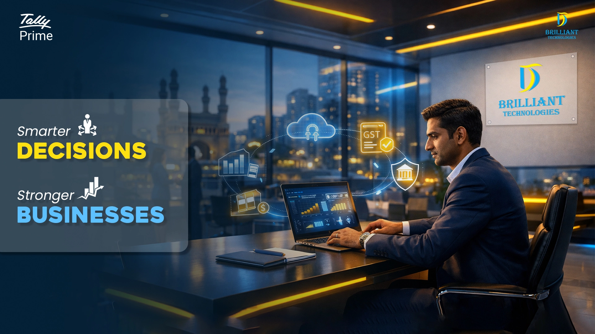 TallyPrime software dashboard used by a Hyderabad business for GST compliance and smart financial decisions by Brilliant Technologies