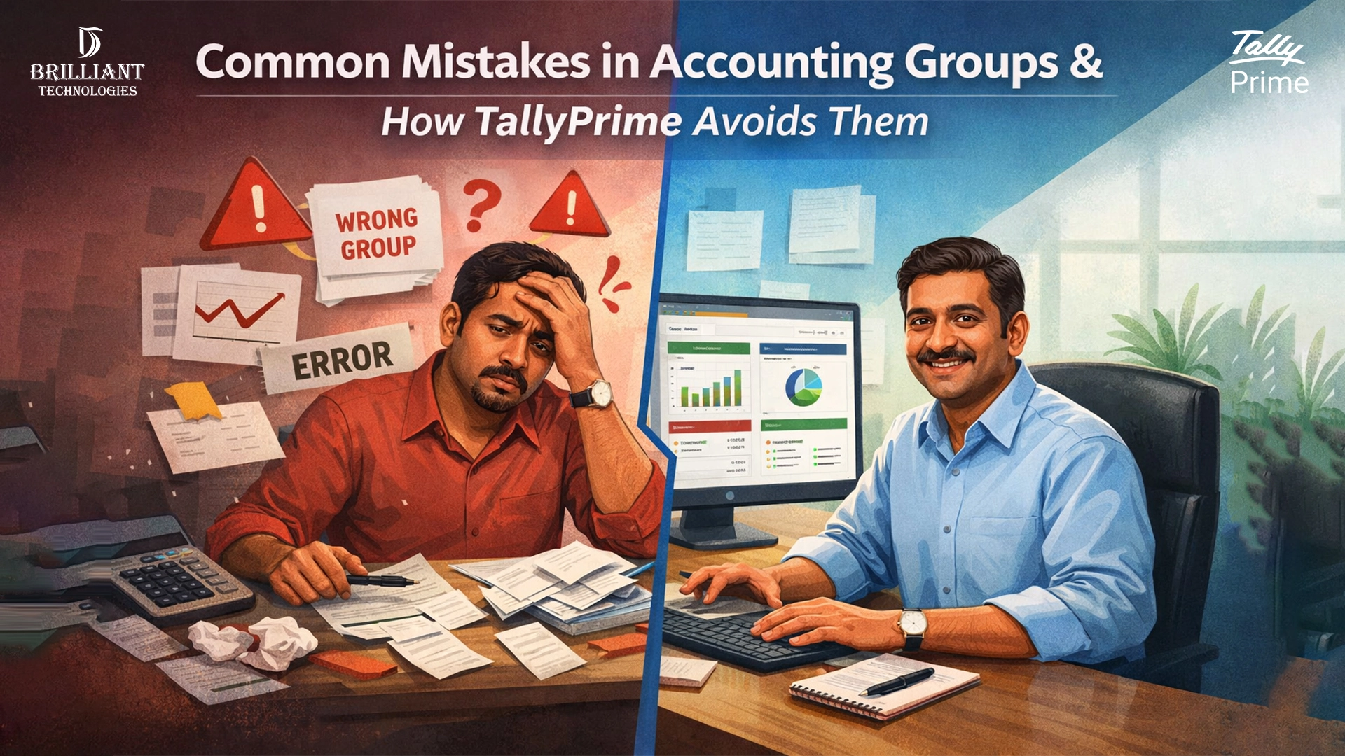 Common accounting group mistakes and how TallyPrime helps businesses avoid errors with expert support from Brilliant Technologies Hyderabad