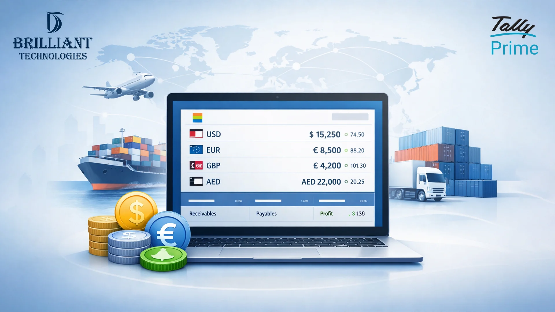 TallyPrime multi-currency feature for import export businesses by Brilliant Technologies Hyderabad