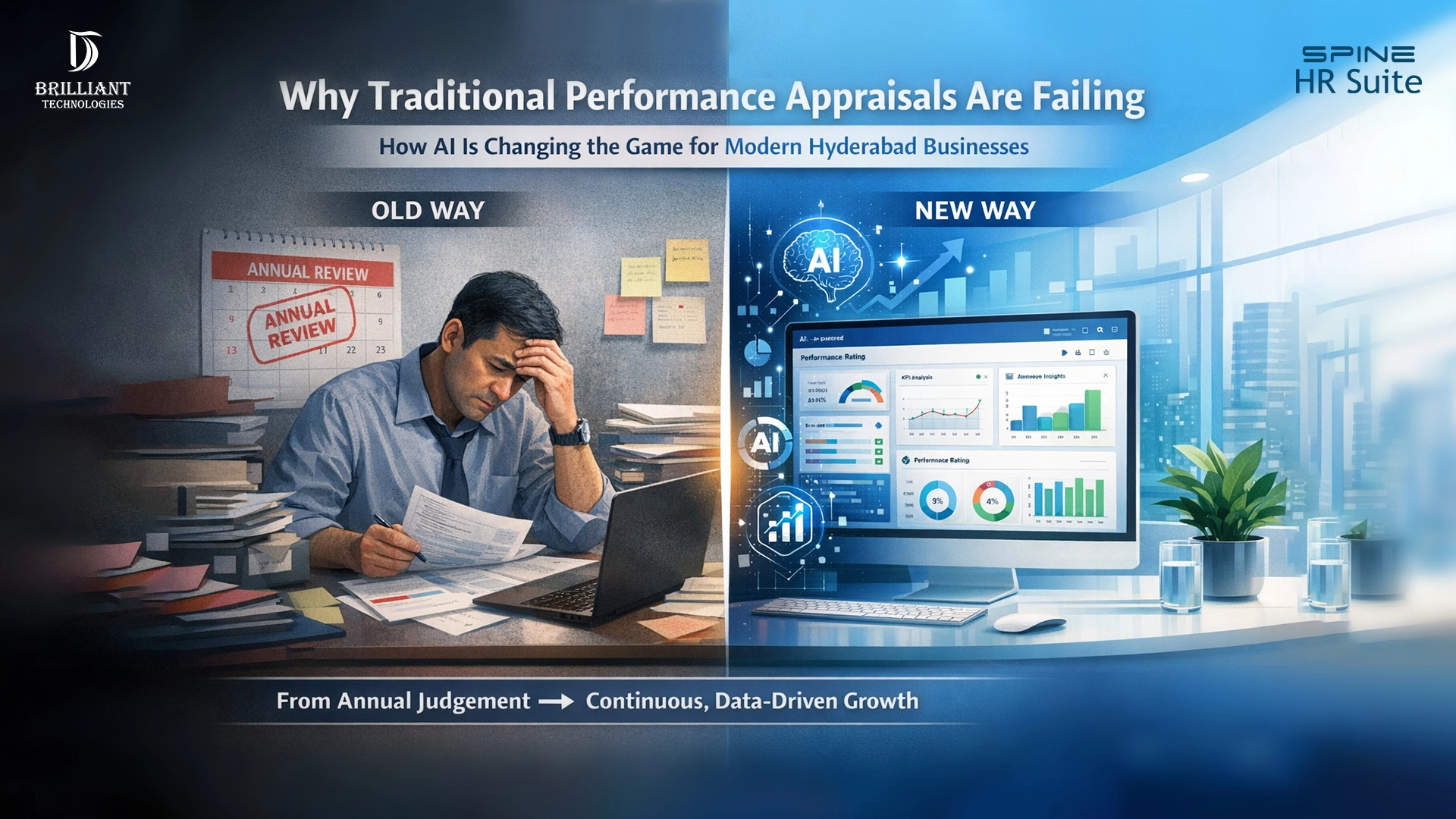 AI-powered performance appraisal dashboard by Brilliant Technologies for HRMS and Tally-integrated businesses in Hyderabad