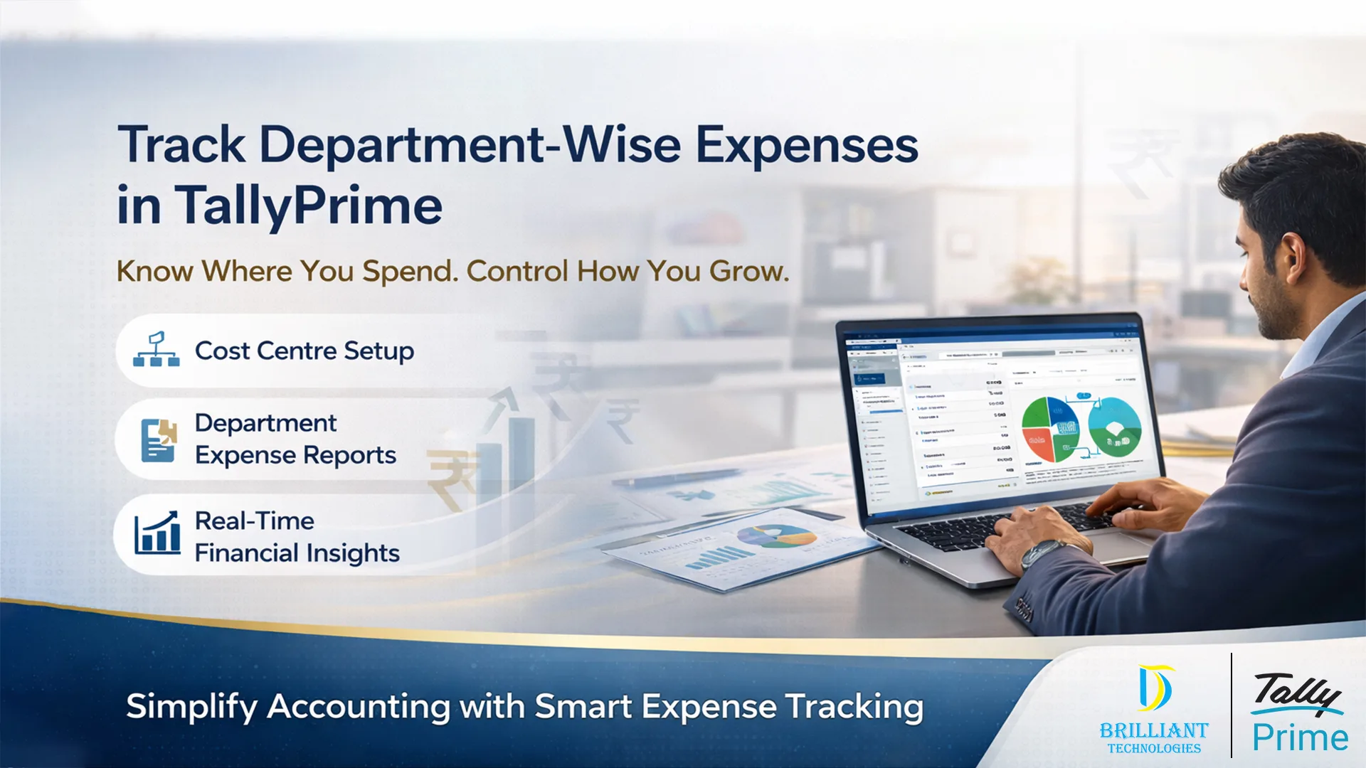 Track department-wise expenses in TallyPrime with cost centre setup and real-time reports by Brilliant Technologies, Authorized Tally Partner in Hyderabad