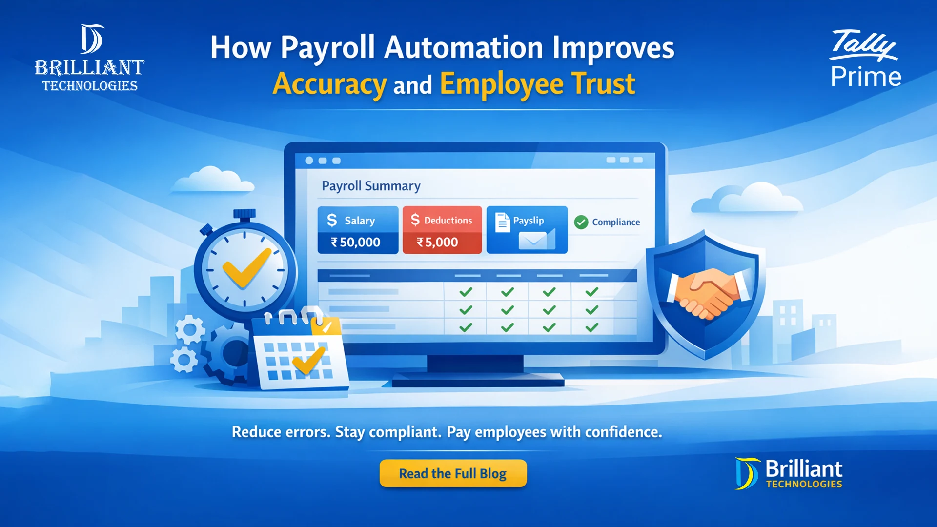 Payroll automation in Tally Prime by Brilliant Technologies Hyderabad improving salary accuracy, compliance, and employee trust for Indian businesses.