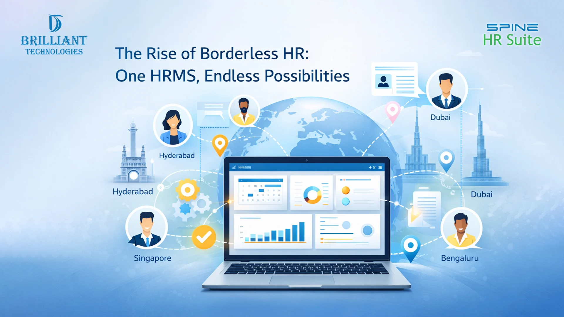 Borderless HRMS dashboard by Brilliant Technologies Hyderabad for Tally integrated HR and payroll management
