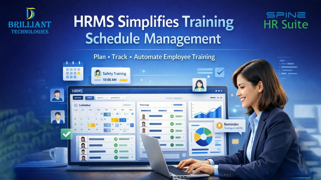 Brilliant Technologies HRMS software in Hyderabad simplifying employee training schedule management with automated planning tracking and reminders for businesses