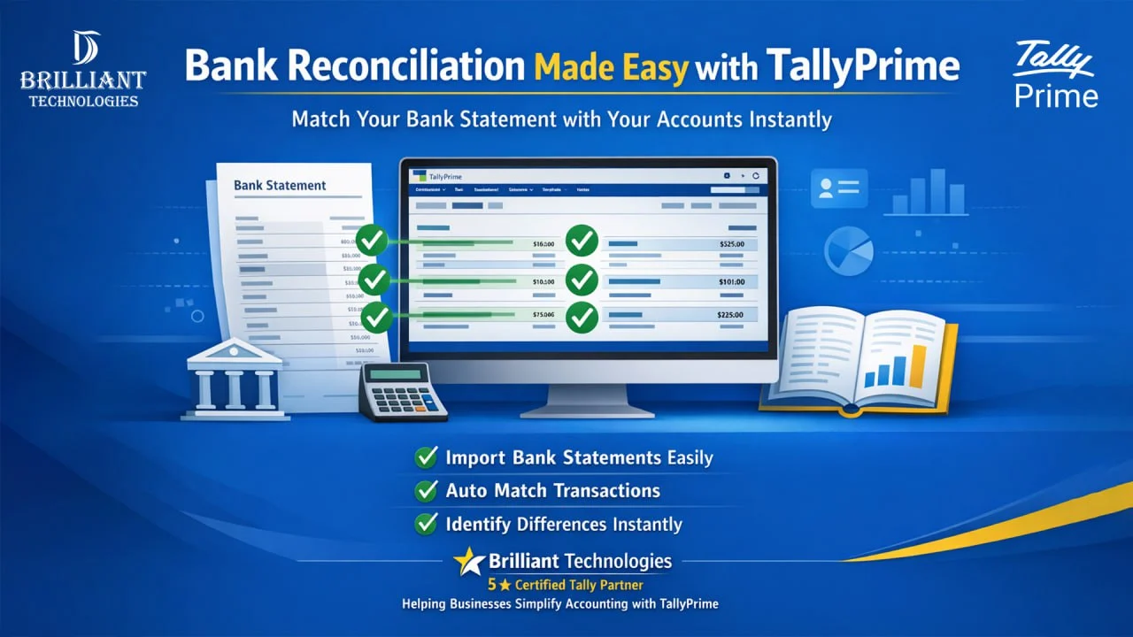 Bank Reconciliation in TallyPrime by Brilliant Technologies Hyderabad Import Bank Statement Auto Match Transactions