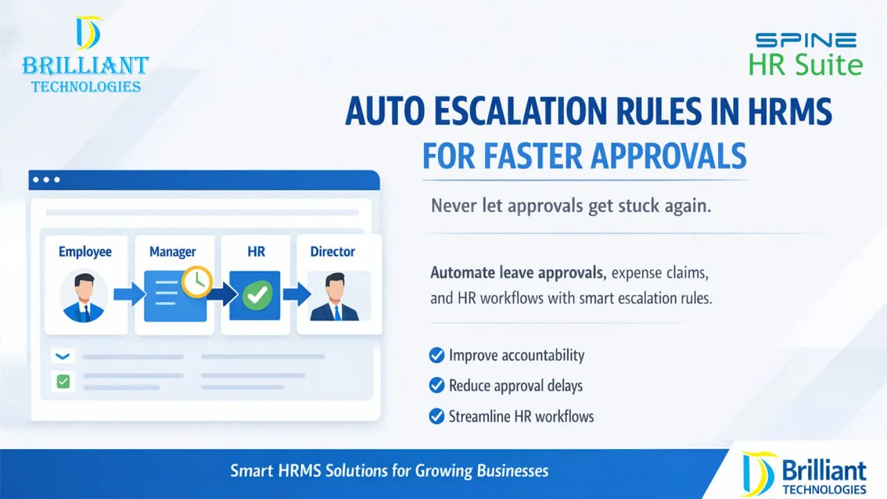 Auto Escalation Rules in HRMS for Faster Approvals by Brilliant Technologies HRMS software provider in Hyderabad automating HR workflow approvals
