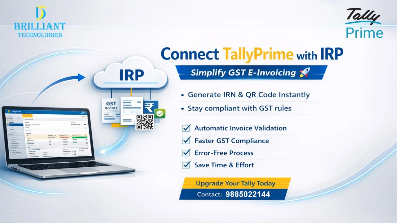 Connect TallyPrime with IRP for GST E-Invoicing in Hyderabad | Brilliant Technologies Tally Partner