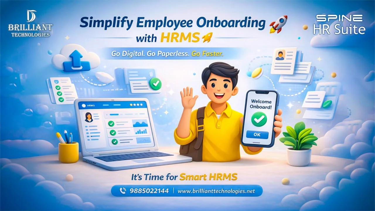 Brilliant Technologies HRMS software in Hyderabad simplifying employee onboarding with digital paperless process and automated HR management system