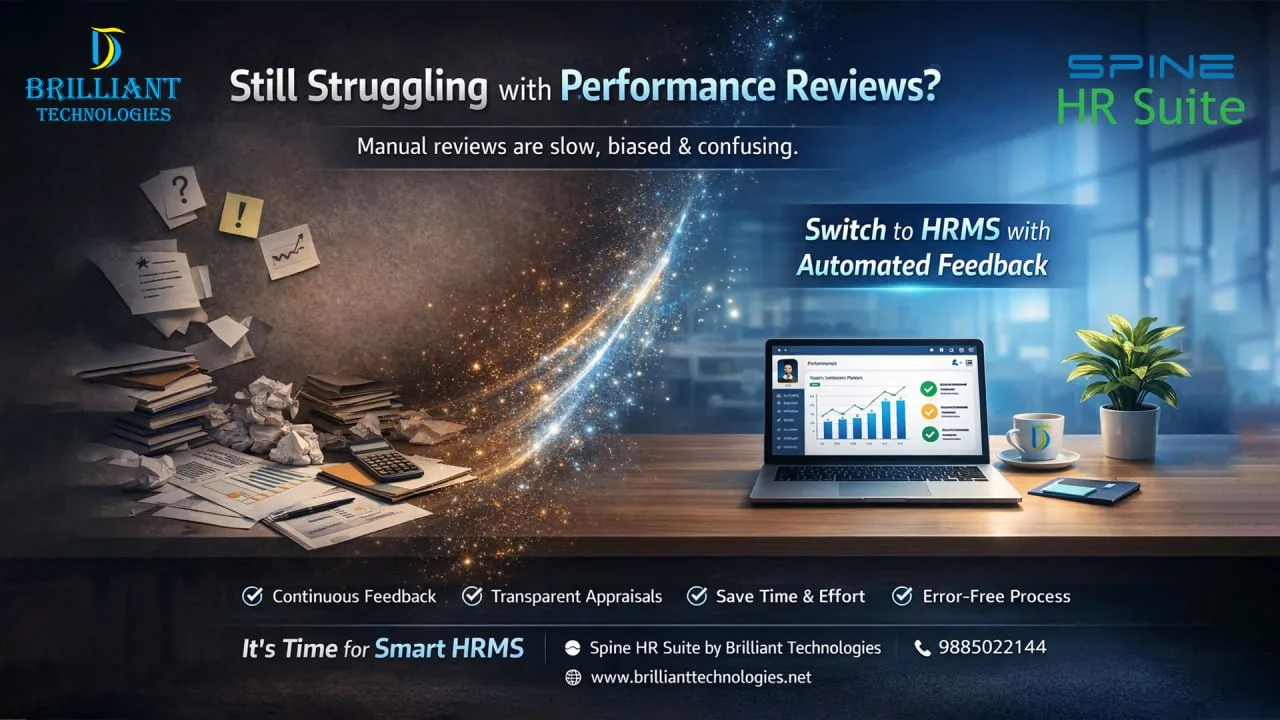 Brilliant Technologies HRMS software Hyderabad automated performance reviews Spine HR Suite dashboard with feedback system