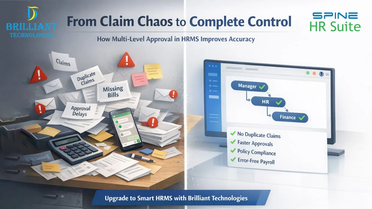 Brilliant Technologies HRMS multi-level claim approval workflow software in Hyderabad improving claim accuracy and payroll compliance