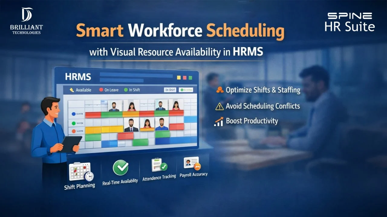 Brilliant Technologies smart workforce scheduling and visual resource availability in Spine HRMS software for businesses in Hyderabad