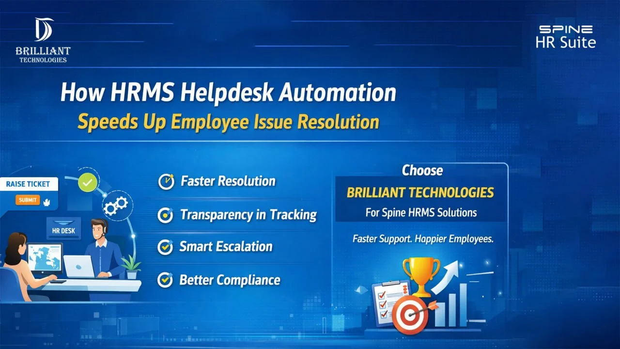Brilliant Technologies HRMS helpdesk automation solution in Hyderabad for faster employee issue resolution and support ticket management
