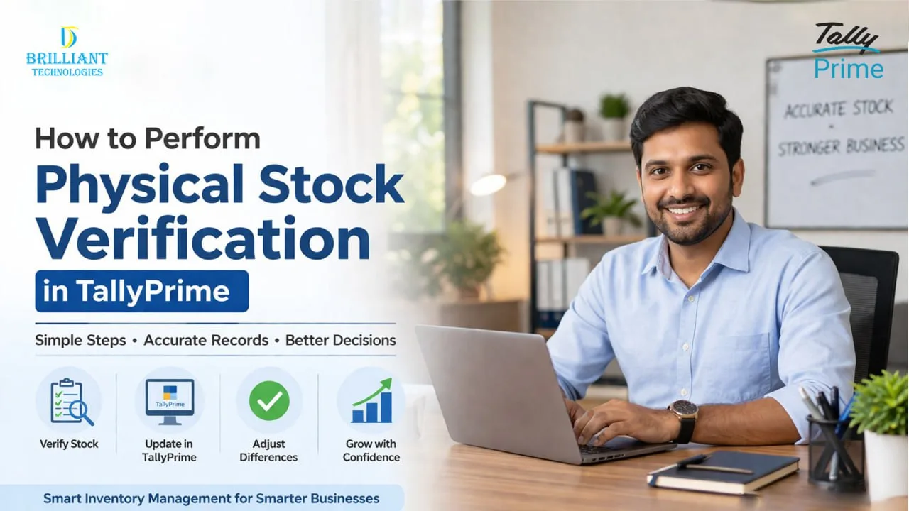 Physical Stock Verification in TallyPrime by Brilliant Technologies Hyderabad for accurate inventory management