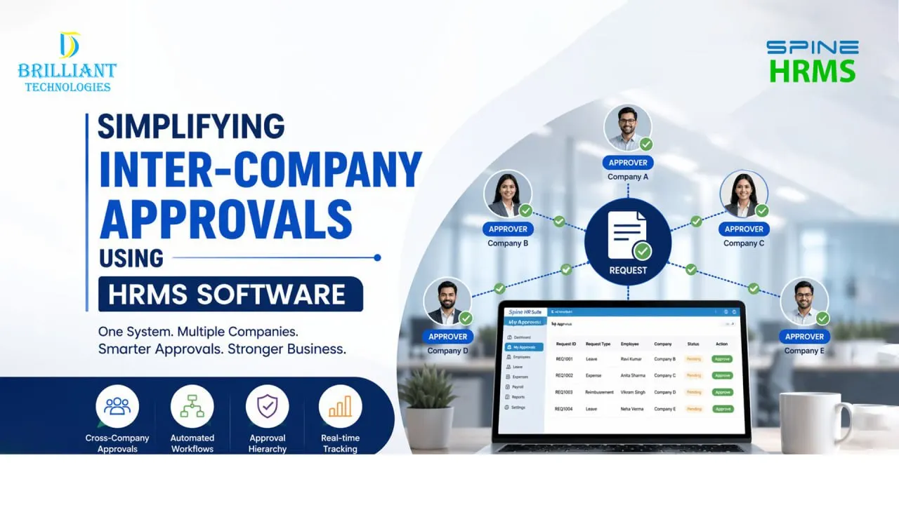 Inter company approval HRMS Hyderabad workflow automation system by Brilliant Technologies showing multi company approval process with Spine HR Suite software