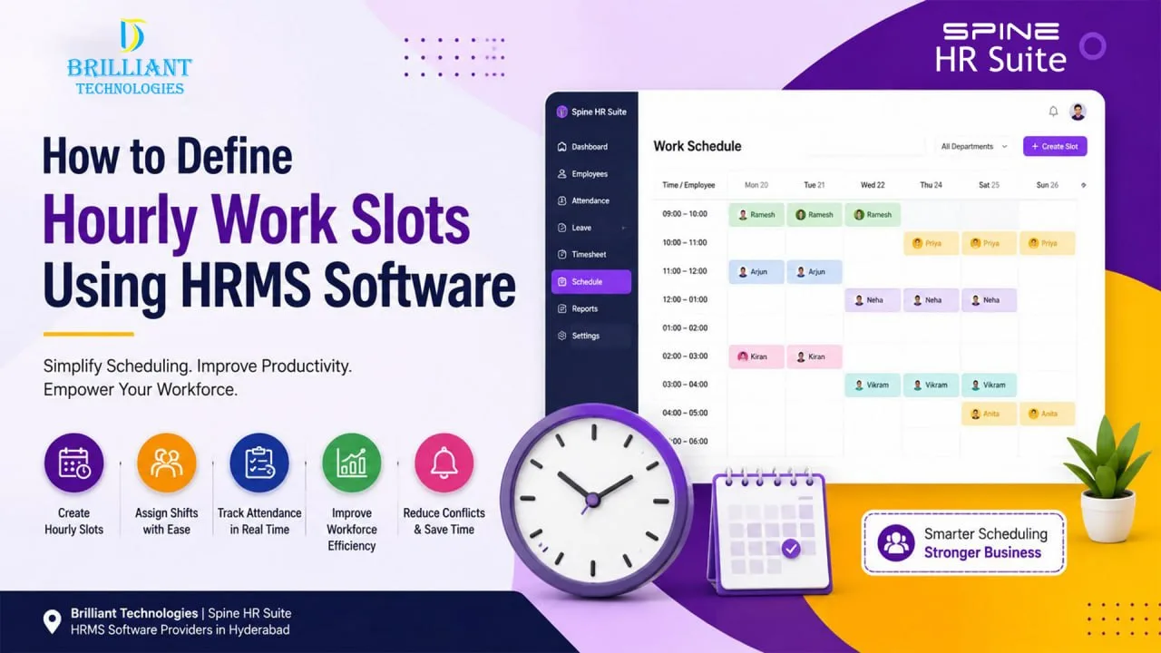 HRMS software dashboard for hourly work slot scheduling and employee shift management by Brilliant Technologies Hyderabad