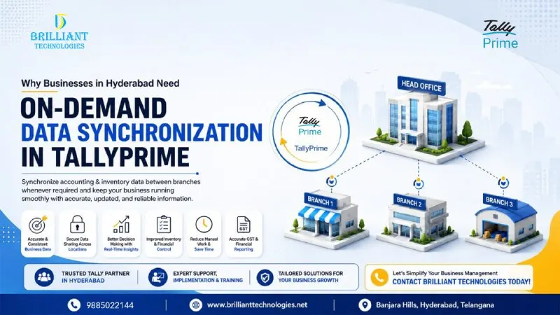 On-Demand Data Synchronization in TallyPrime for multi-branch businesses by Brilliant Technologies, Authorized Tally Partner and Tally Dealer in Hyderabad.