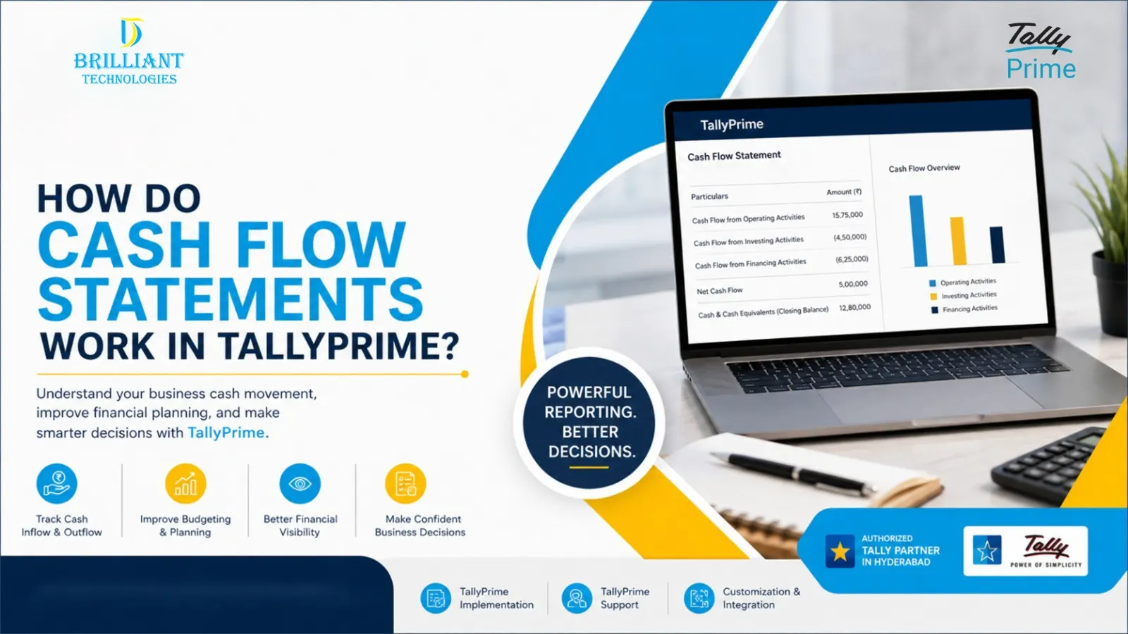 Cash Flow Statement in TallyPrime blog by Brilliant Technologies - Authorized TallyPrime Partner in Hyderabad helping businesses manage cash flow, financial reporting, and accounting with TallyPrime.