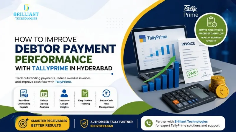 Brilliant Technologies helping businesses improve debtor payment performance with TallyPrime in Hyderabad through customer payment tracking, debtor ageing reports, and receivable management.