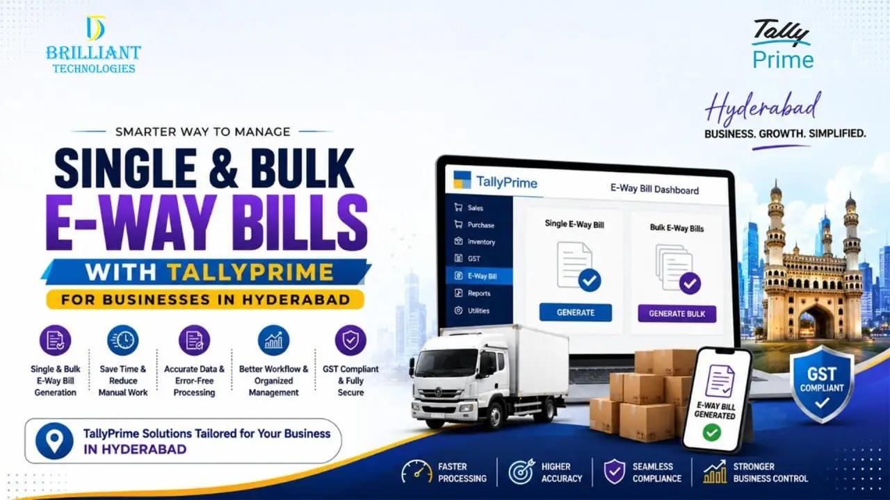 TallyPrime single and bulk e-Way Bill generation for businesses in Hyderabad by Brilliant Technologies
