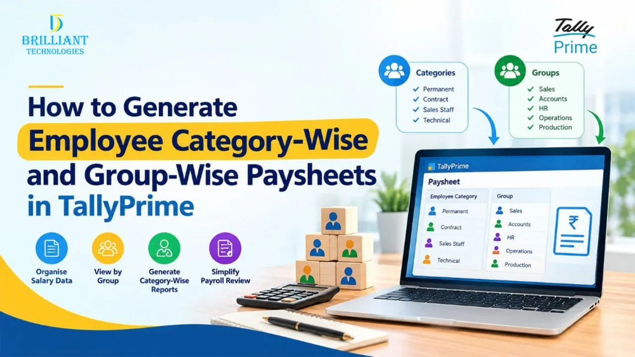 TallyPrime employee category-wise and group-wise paysheets by Brilliant Technologies in Hyderabad