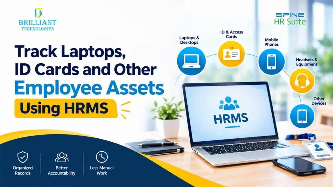 Brilliant Technologies HRMS employee asset tracking software in Hyderabad for managing laptops, ID cards and employee devices
