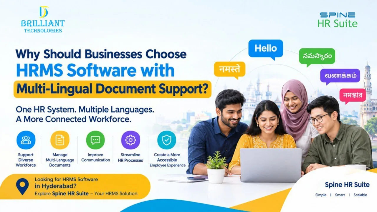 Brilliant Technologies HRMS software with multilingual document support for businesses in Hyderabad