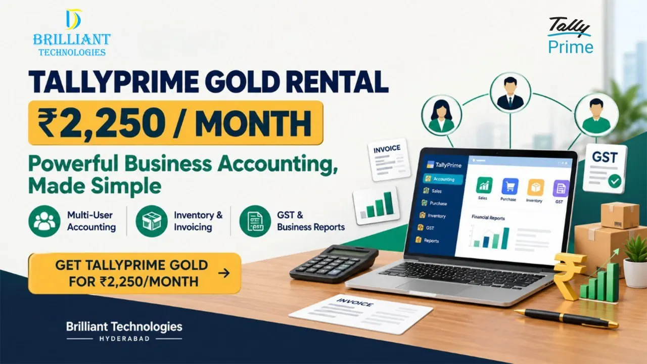 TallyPrime Gold rental at ₹2,250 per month from Brilliant Technologies in Hyderabad