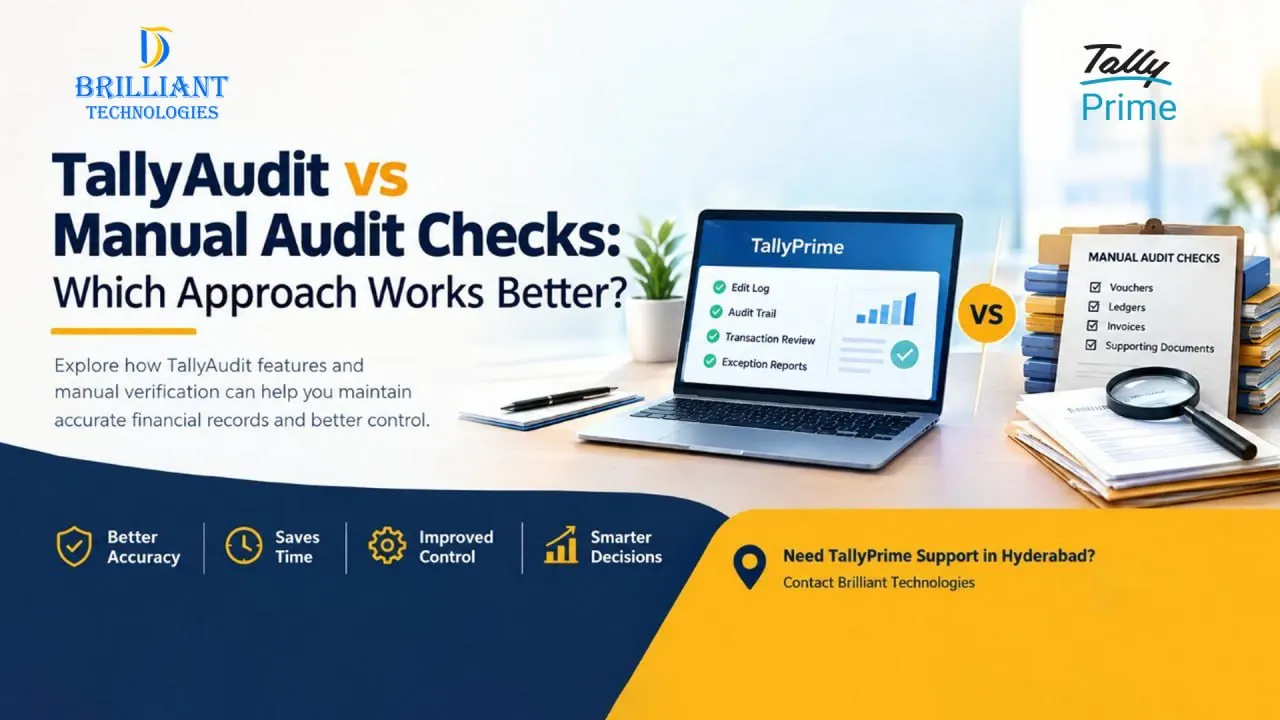 TallyAudit vs manual audit checks using TallyPrime software by Brilliant Technologies in Hyderabad